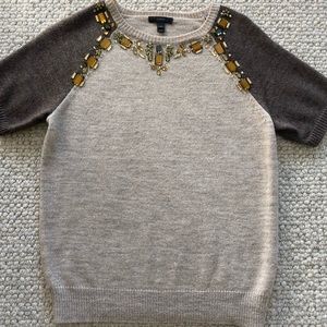 JCREW Jeweled neck s/s alpaca/merino/acrylic wool sweater